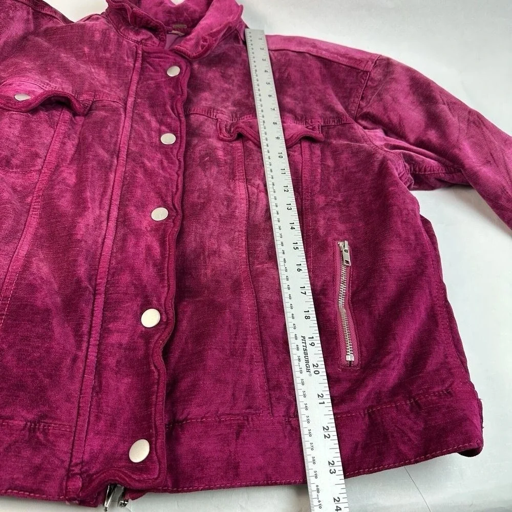 Free People Trucker Jacket Women XS/S Magenta Velvet Corduroy Snap Front Boho - Picture 7 of 15